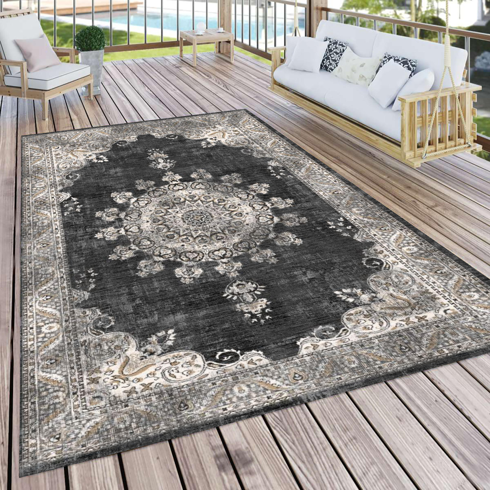 RAY SILVER Area Rug - Entryway Washable Rug Fits in Hallways, Bedrooms and Kitchen -Vintage Carpet - Stain and Water Resistant - Floor Mat Easy to wash - Non Slip (2'2'X7) Multi