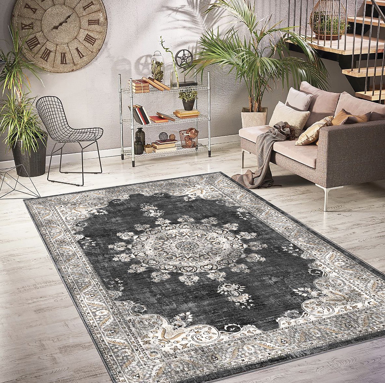 RAY SILVER Area Rug - Entryway Washable Rug Fits in Hallways, Bedrooms and Kitchen -Vintage Carpet - Stain and Water Resistant - Floor Mat Easy to wash - Non Slip (2'2'X7) Multi
