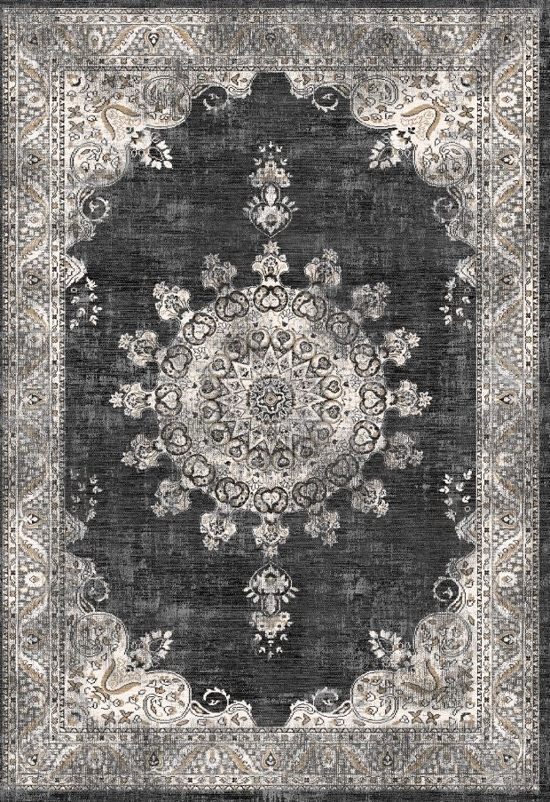 RAY SILVER Area Rug - Entryway Washable Rug Fits in Hallways, Bedrooms and Kitchen - Vintage Carpet - Stain and Water Resistant - Floor Mat Easy to wash - Non Slip