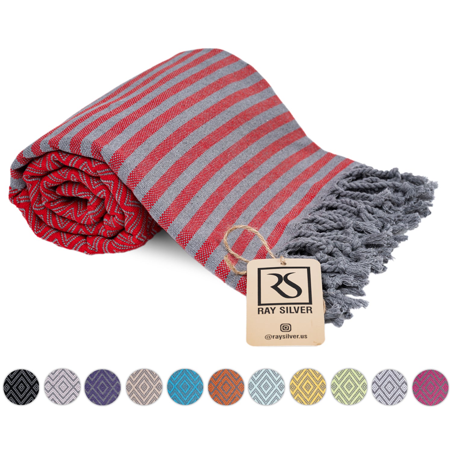 PREMIUM TURKISH TOWEL (RED/GREY)